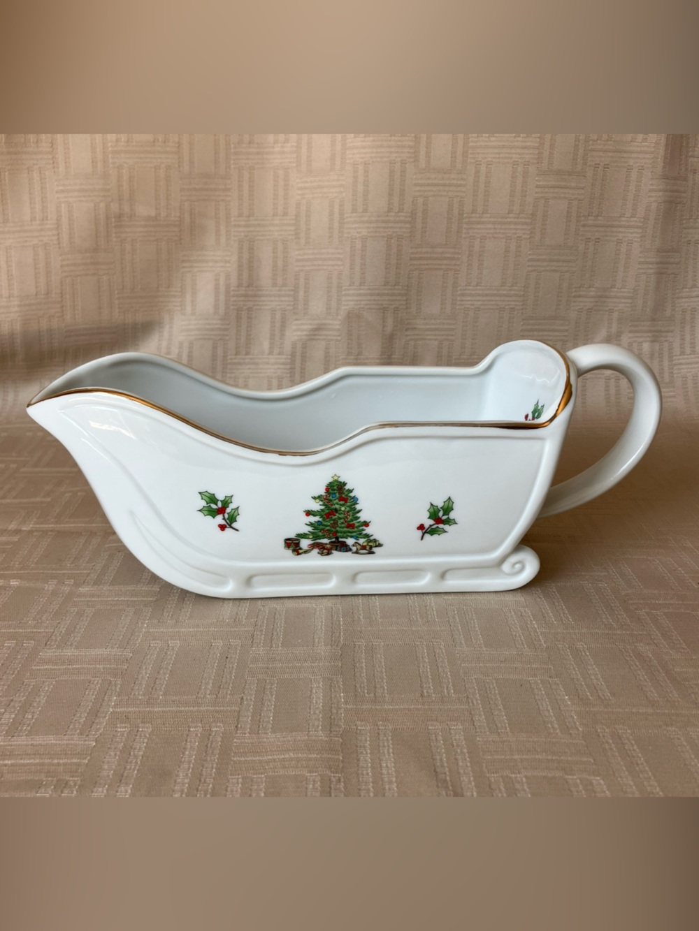 VTG Tienshan Holiday Hostess Christmas Tree Gravy Sauce Boat Sleigh Bowl, Japan